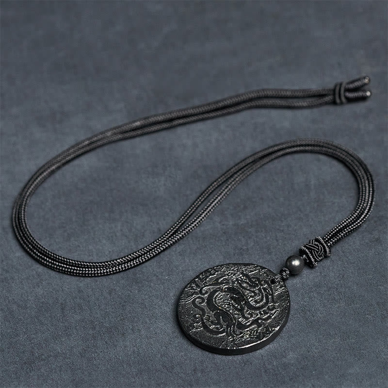 Nimara Ritual Carved Dragon Pattern Authentic Shungite Stone Inner Strength Necklace Pendant