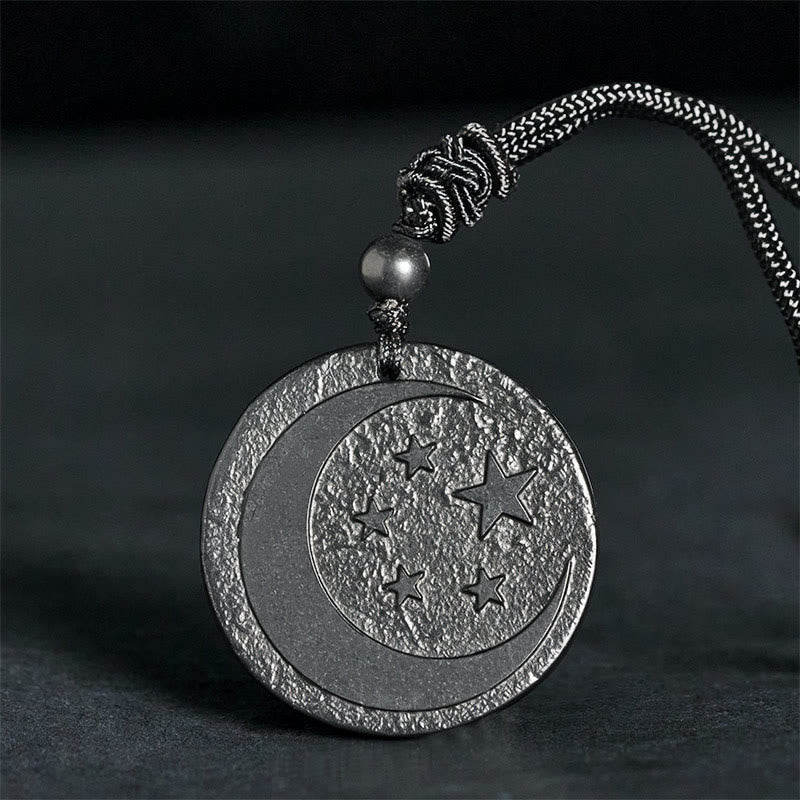 Nimara Ritual Moon Star Round Design Authentic Shungite Stone Protection Necklace Pendant
