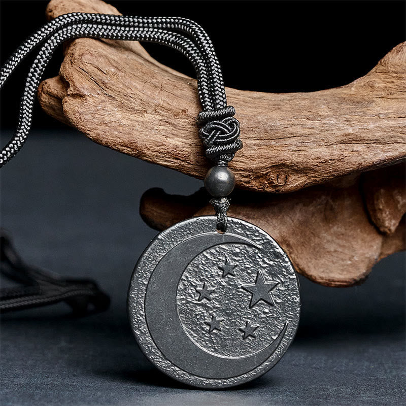Nimara Ritual Moon Star Round Design Authentic Shungite Stone Protection Necklace Pendant