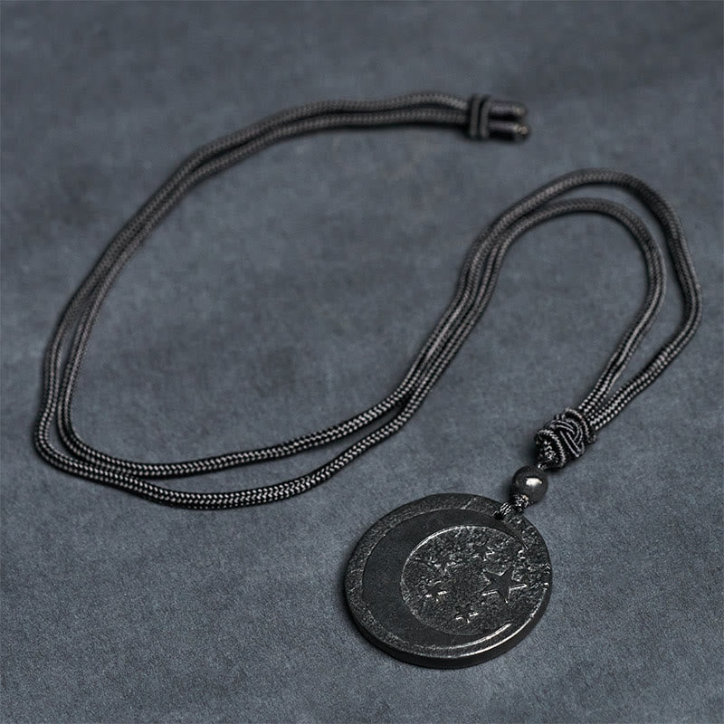 Nimara Ritual Moon Star Round Design Authentic Shungite Stone Protection Necklace Pendant