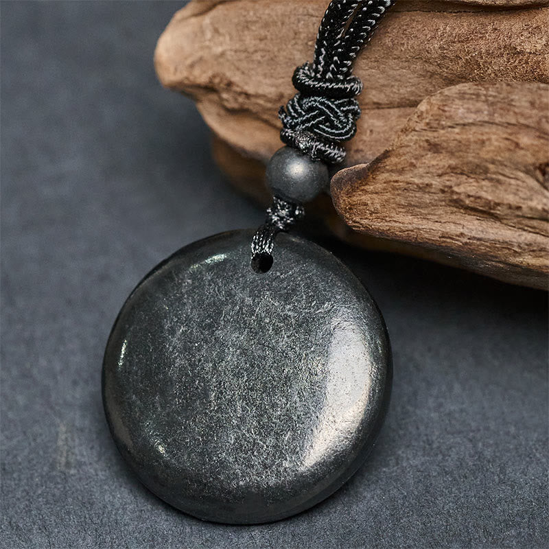 Nimara Ritual Geometric Round Authentic Shungite Stone Rope Inner Strength Necklace Pendant