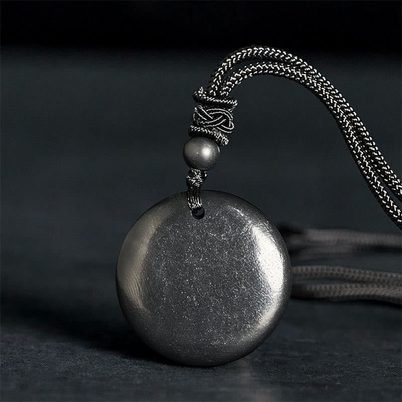 Nimara Ritual Geometric Round Authentic Shungite Stone Rope Inner Strength Necklace Pendant
