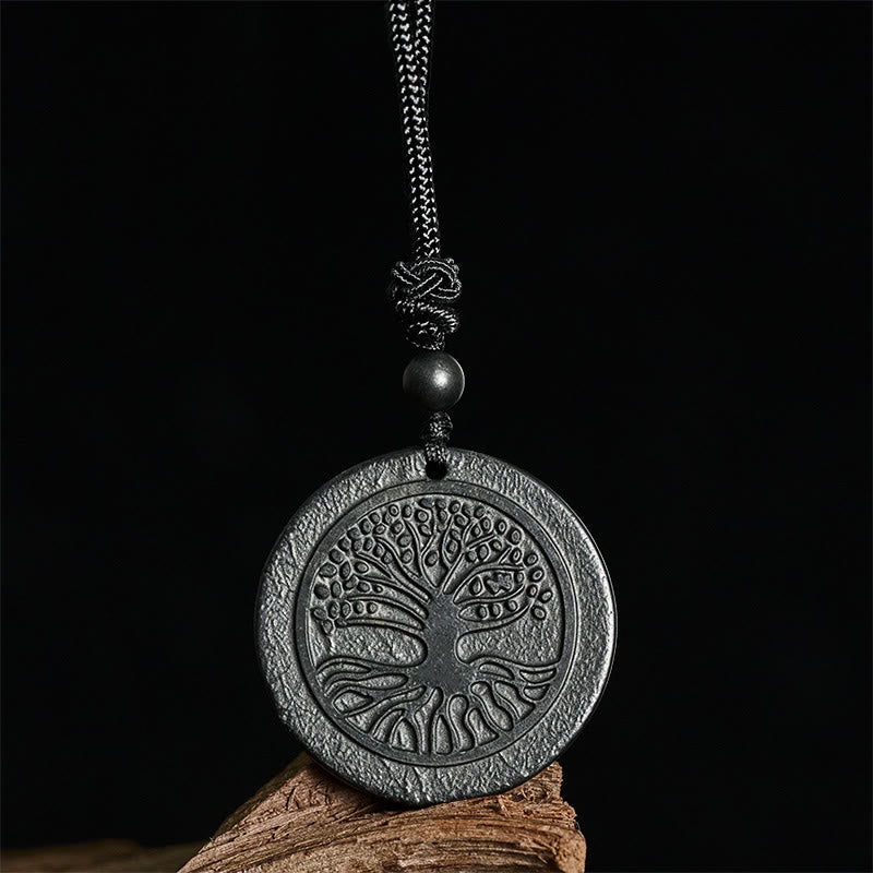 Nimara Ritual The Tree of Life Carving Pattern Authentic Shungite Stone Protection Necklace Pendant
