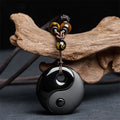 Transformation and Strength Yin Yang Symbol Om Mani Padme Hum Black Obsidian Necklace Pendant