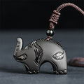 Nimara Ritual Elephant Symbol Carved Design Black Obsidian Strength Necklace Pendant