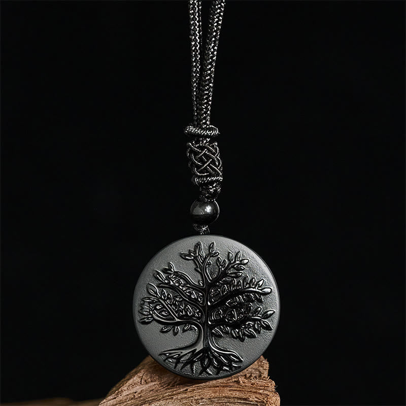 Nimara Ritual Natural The Tree of Life Pattern Black Obsidian Transformation Necklace Pendant