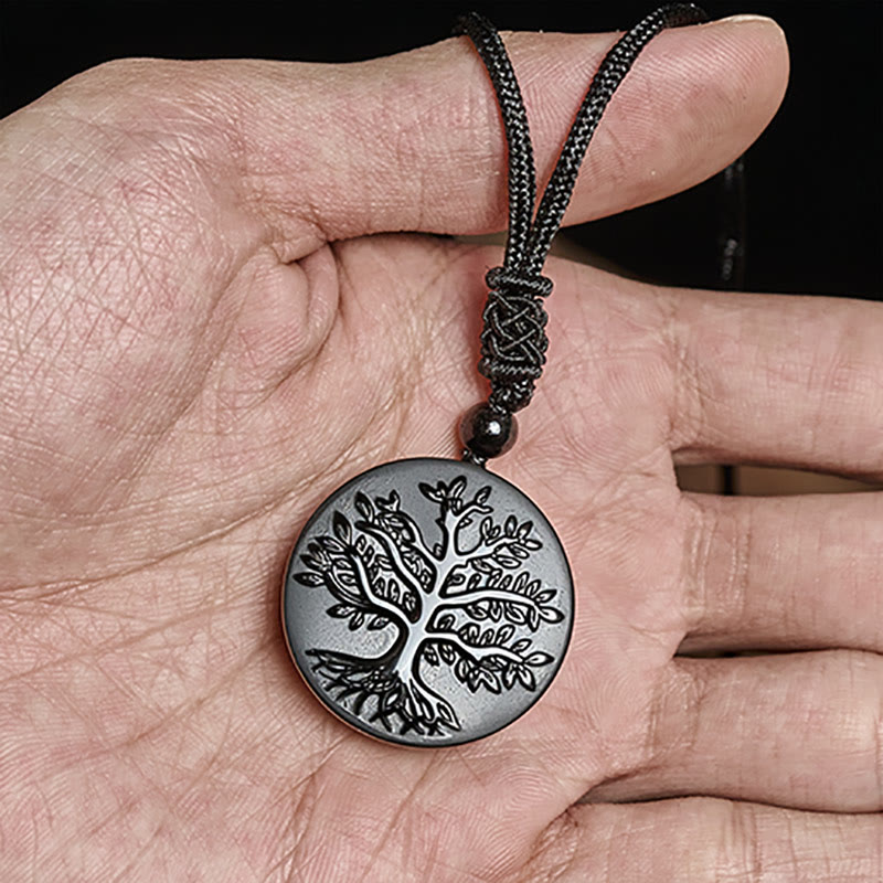 Nimara Ritual Natural The Tree of Life Pattern Black Obsidian Transformation Necklace Pendant