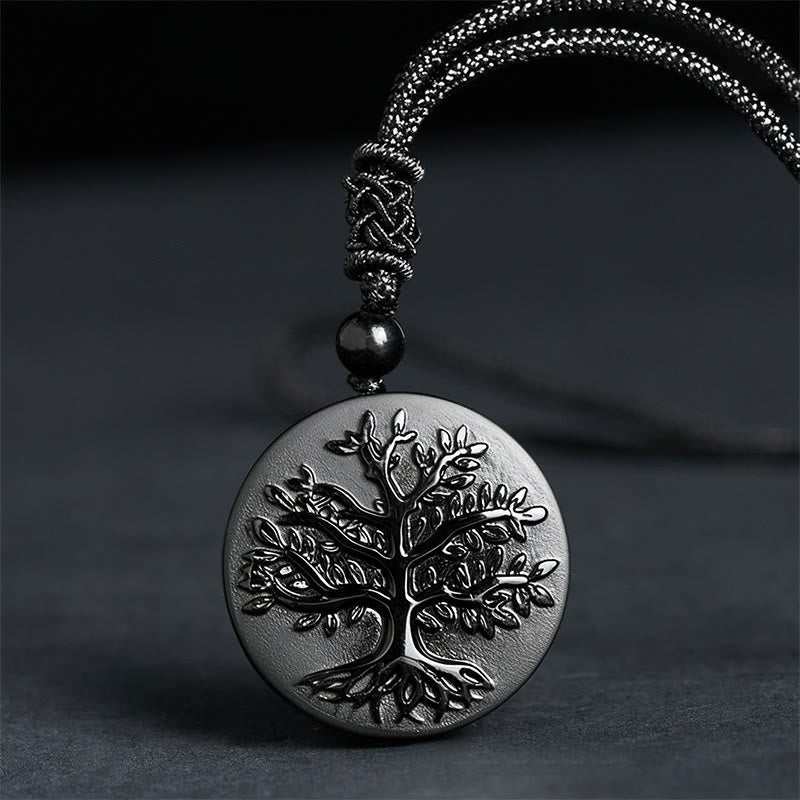 Nimara Ritual Natural The Tree of Life Pattern Black Obsidian Transformation Necklace Pendant