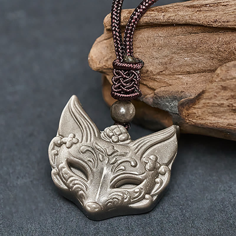 Nimara Ritual Relief Fox Design Silver Sheen Obsidian Ice Obsidian Protection Necklace Pendant
