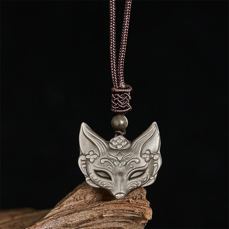 Nimara Ritual Relief Fox Design Silver Sheen Obsidian Ice Obsidian Protection Necklace Pendant