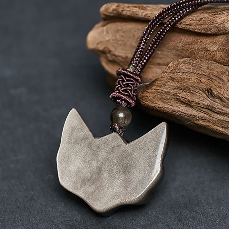 Nimara Ritual Relief Fox Design Silver Sheen Obsidian Ice Obsidian Protection Necklace Pendant