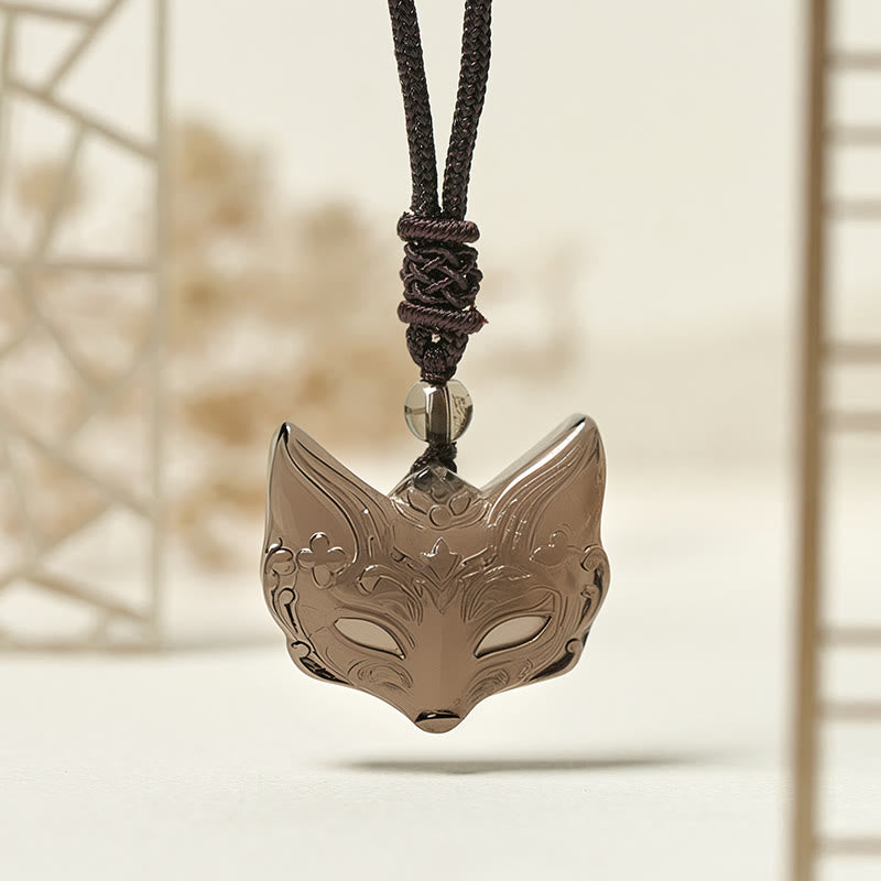 Nimara Ritual Relief Fox Design Silver Sheen Obsidian Ice Obsidian Protection Necklace Pendant