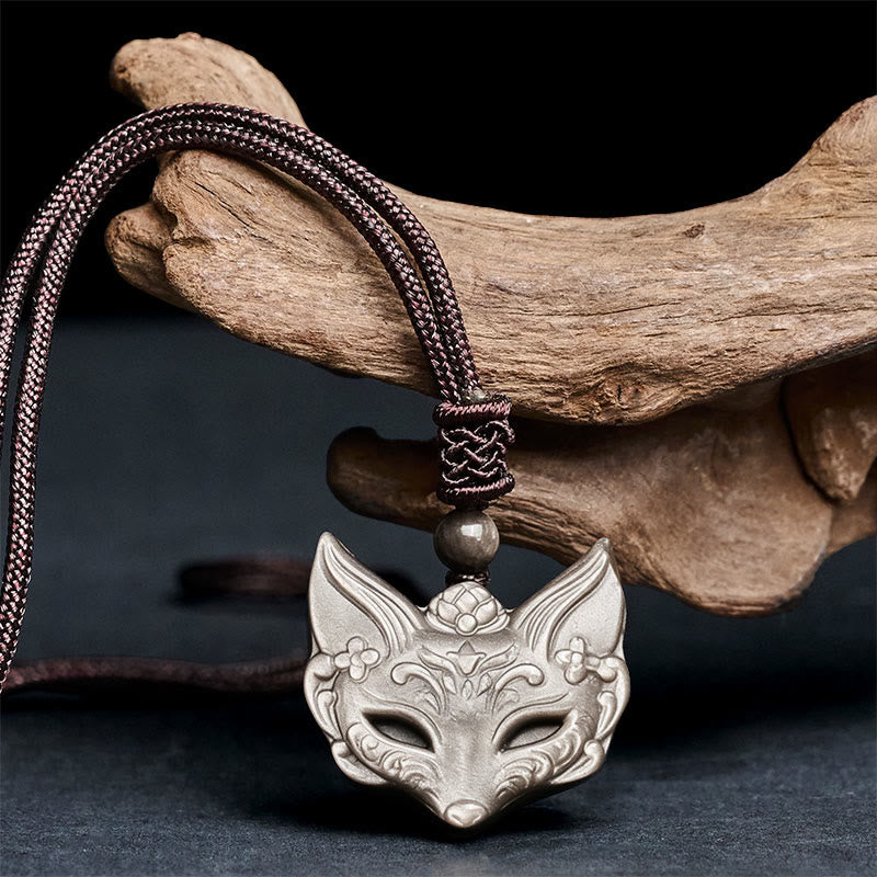 Nimara Ritual Relief Fox Design Silver Sheen Obsidian Ice Obsidian Protection Necklace Pendant