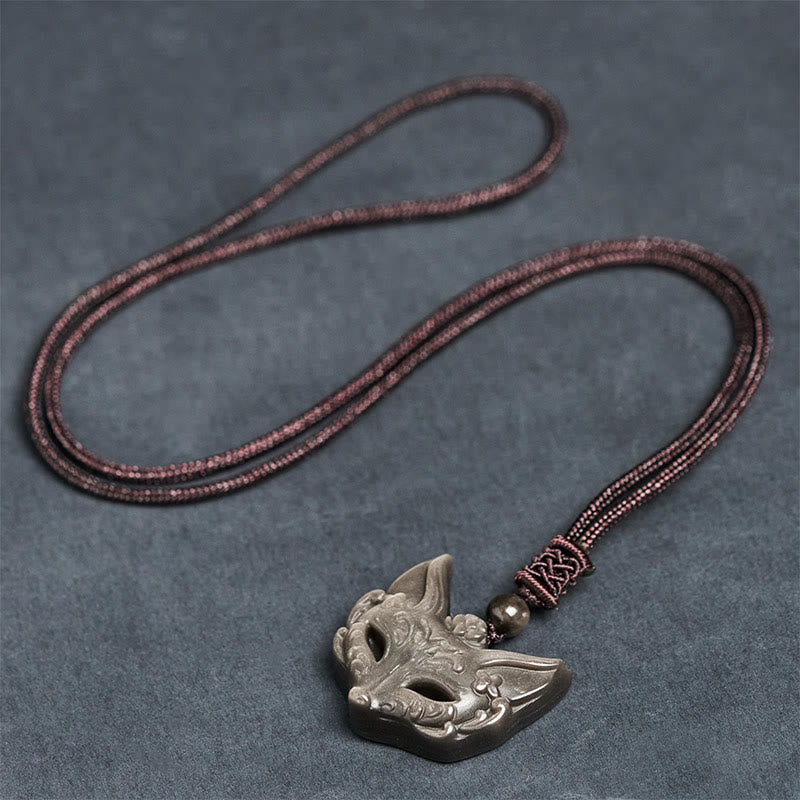 Nimara Ritual Relief Fox Design Silver Sheen Obsidian Ice Obsidian Protection Necklace Pendant