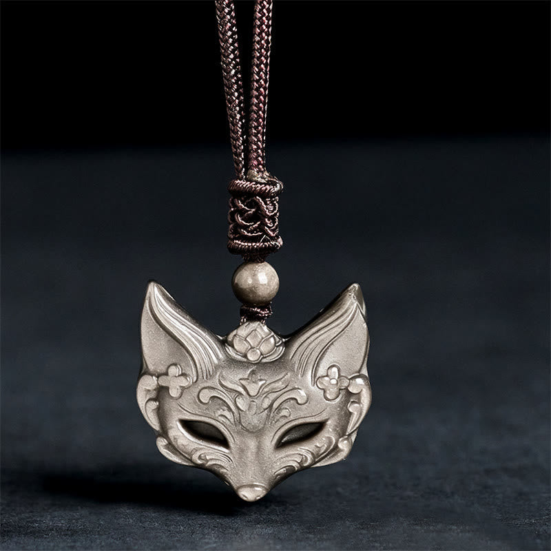 Nimara Ritual Relief Fox Design Silver Sheen Obsidian Ice Obsidian Protection Necklace Pendant