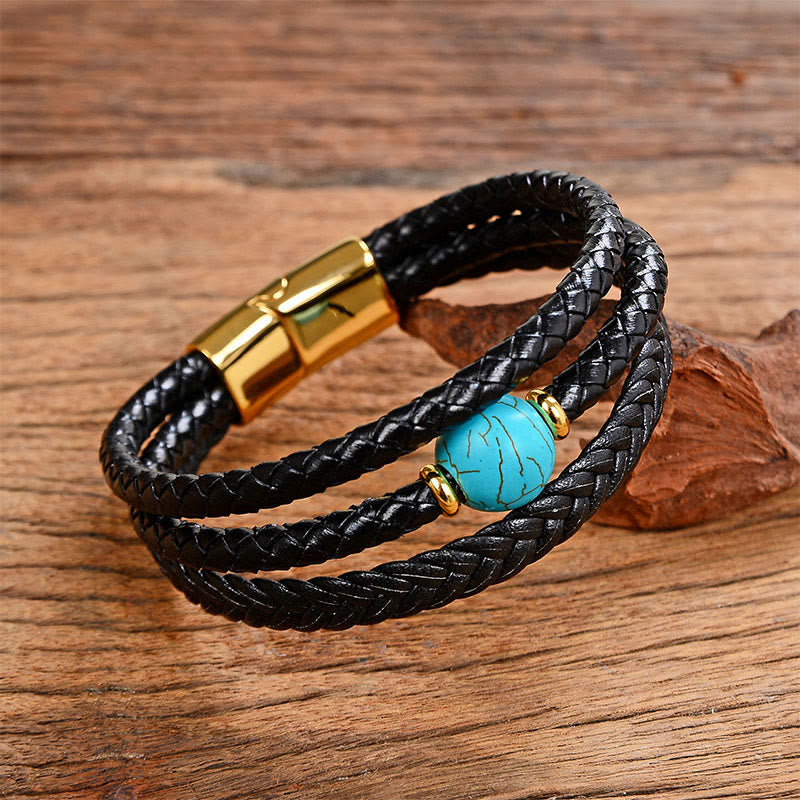 Nimara Ritual Multicolored Bead Green Tiger Eye Amethyst Craved Six True Words Leather Balance Bracelet