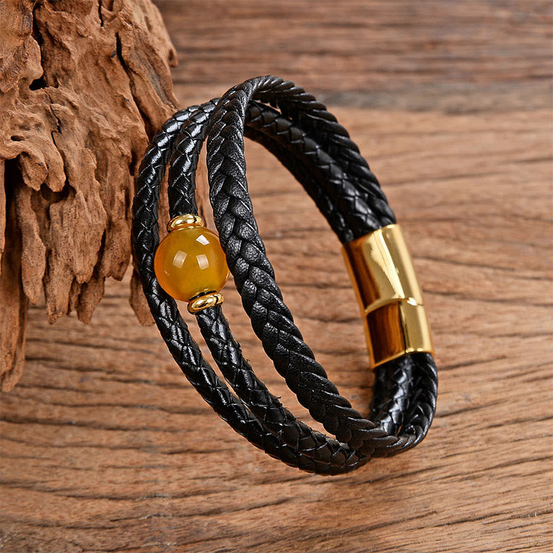 Nimara Ritual Multicolored Bead Green Tiger Eye Amethyst Craved Six True Words Leather Balance Bracelet
