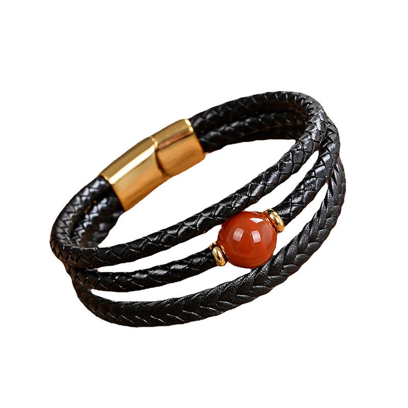 Nimara Ritual Multicolored Bead Green Tiger Eye Amethyst Craved Six True Words Leather Balance Bracelet