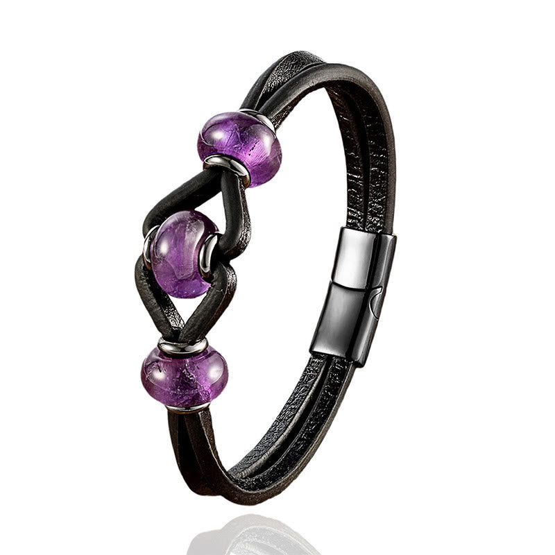 Nimara Ritual Amethyst Crystal Stone Double Leather Relieves Stress Round Bracelet