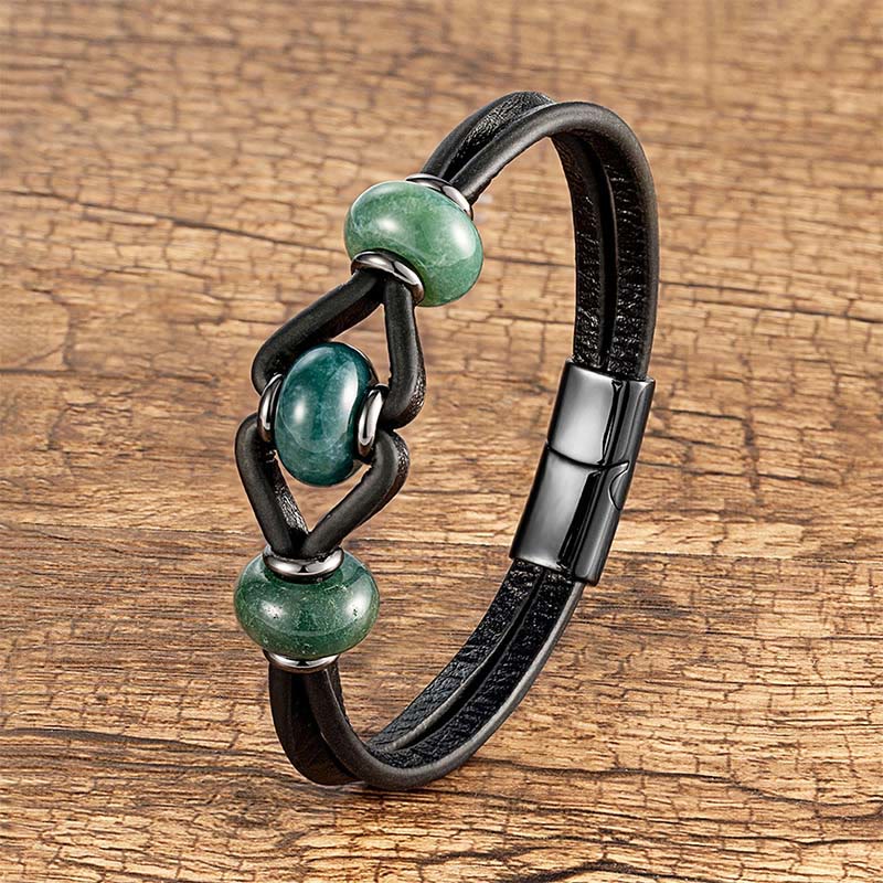 Nimara Ritual Amethyst Crystal Stone Double Leather Relieves Stress Round Bracelet