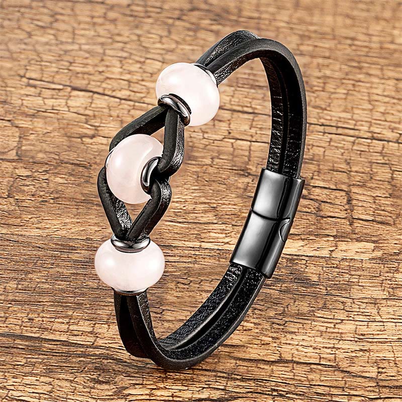 Nimara Ritual Amethyst Crystal Stone Double Leather Relieves Stress Round Bracelet