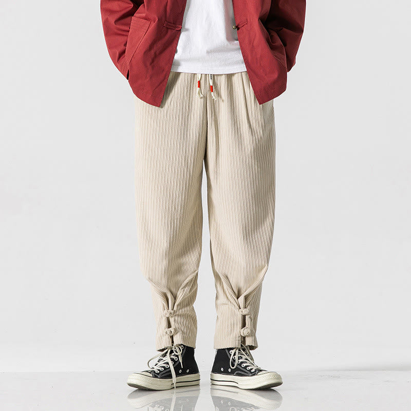 Nimara Ritual Fall Winter Men's Pure Color Button Design Cotton Straight Leg Pants With Pockets