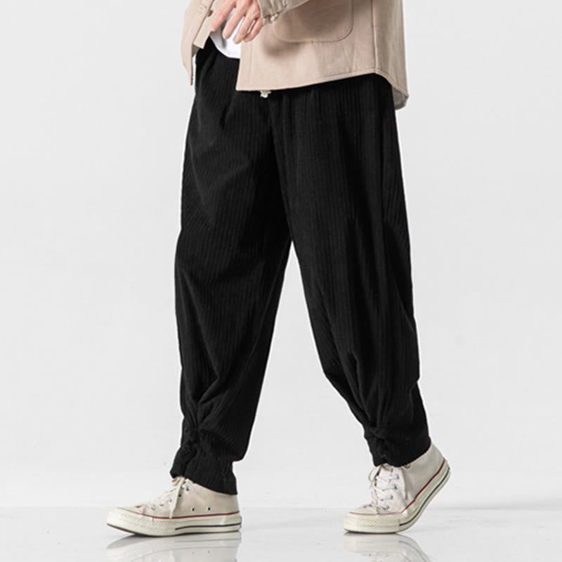 Nimara Ritual Fall Winter Men's Pure Color Button Design Cotton Straight Leg Pants With Pockets