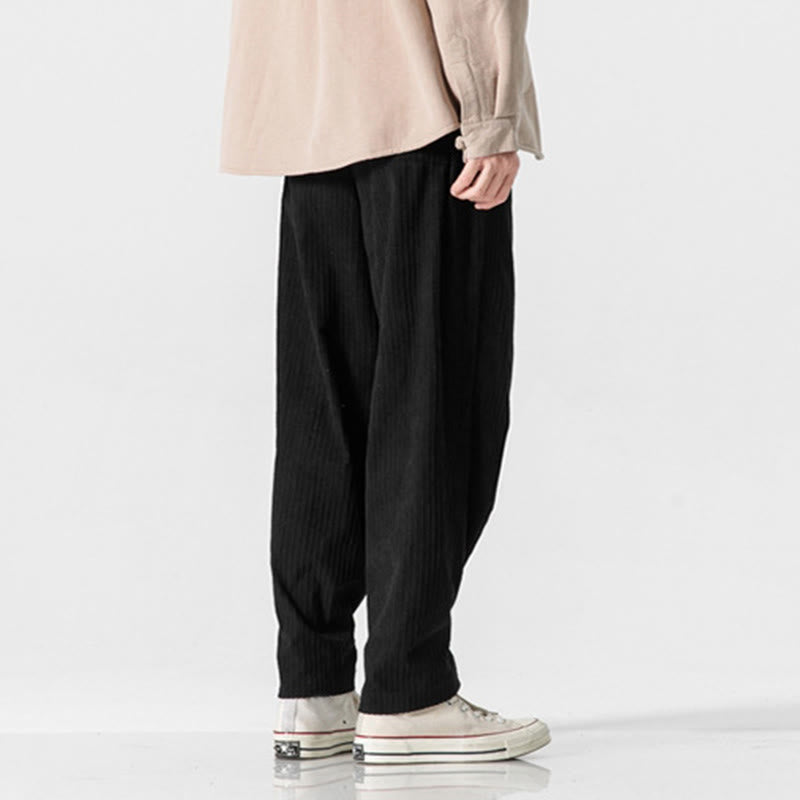 Nimara Ritual Fall Winter Men's Pure Color Button Design Cotton Straight Leg Pants With Pockets