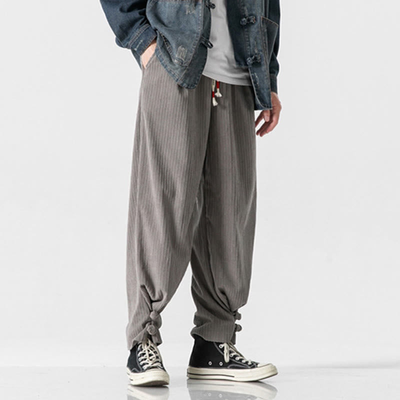 Nimara Ritual Fall Winter Men's Pure Color Button Design Cotton Straight Leg Pants With Pockets