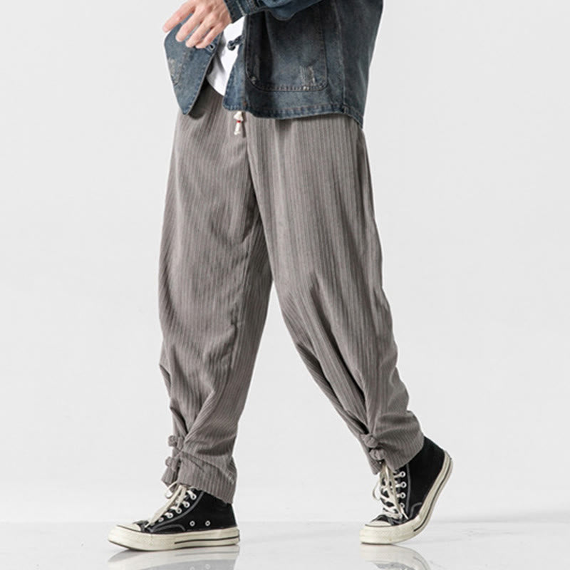 Nimara Ritual Fall Winter Men's Pure Color Button Design Cotton Straight Leg Pants With Pockets