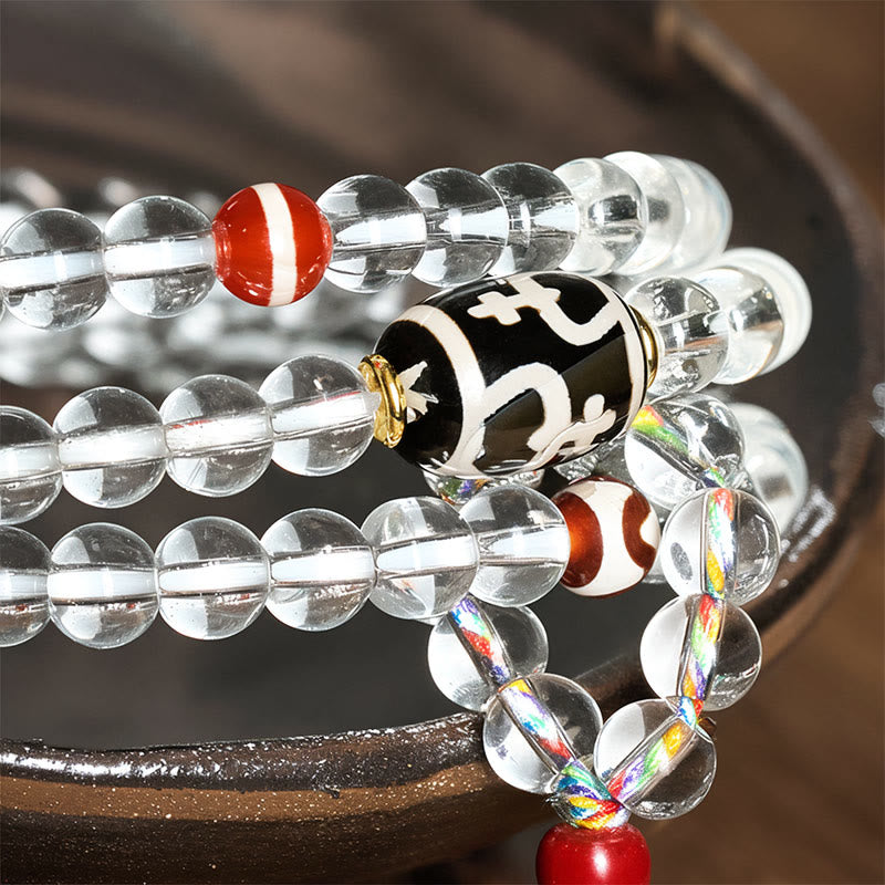 Nimara Ritual 108 Beads Liuli Crystal Dzi Bead Agate Blessings Tassel Mala