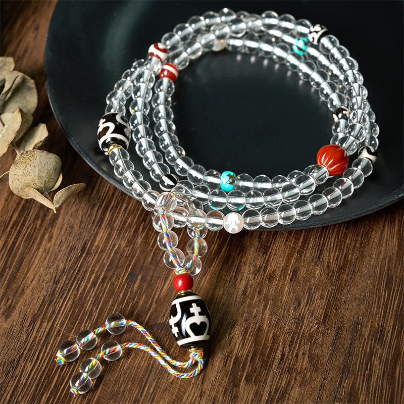 Nimara Ritual 108 Beads Liuli Crystal Dzi Bead Agate Blessings Tassel Mala