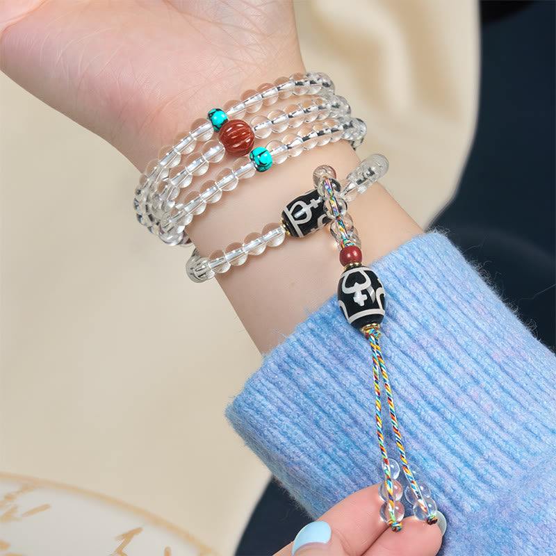 Nimara Ritual 108 Beads Liuli Crystal Dzi Bead Agate Blessings Tassel Mala