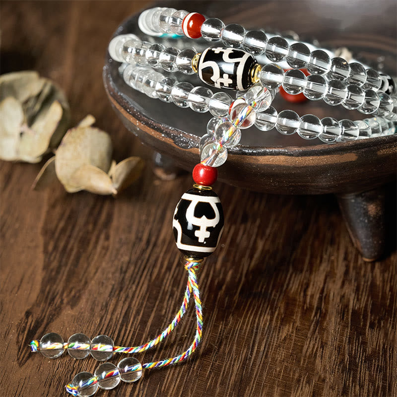 Nimara Ritual 108 Beads Liuli Crystal Dzi Bead Agate Blessings Tassel Mala