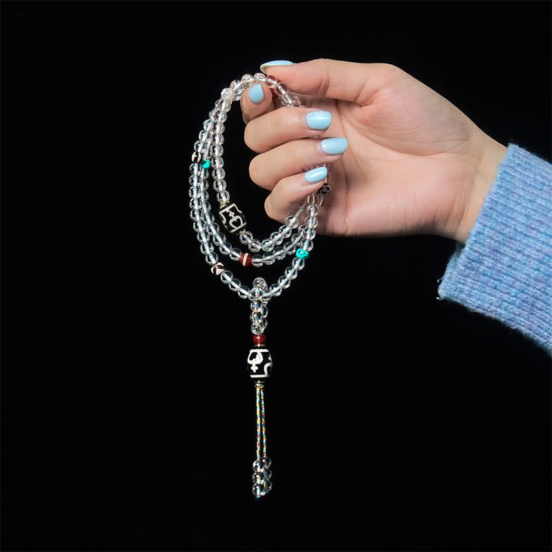Nimara Ritual 108 Beads Liuli Crystal Dzi Bead Agate Blessings Tassel Mala