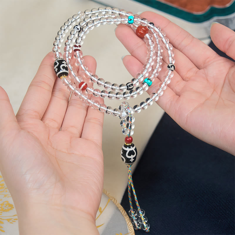 Nimara Ritual 108 Beads Liuli Crystal Dzi Bead Agate Blessings Tassel Mala