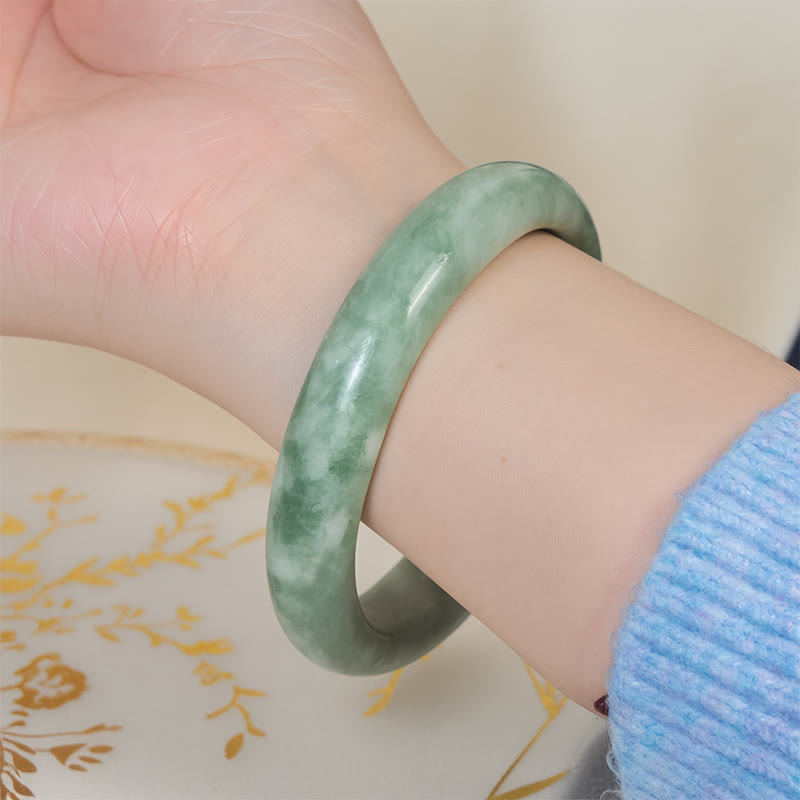 Luck and Prosperity Natural Jade Simple Design Cuff Bangle Bracelet