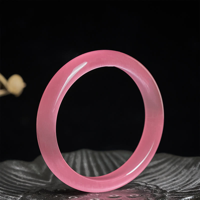 Nimara Ritual Pink Cat's Eye Stone Peace Love Cuff Bangle Bracelet