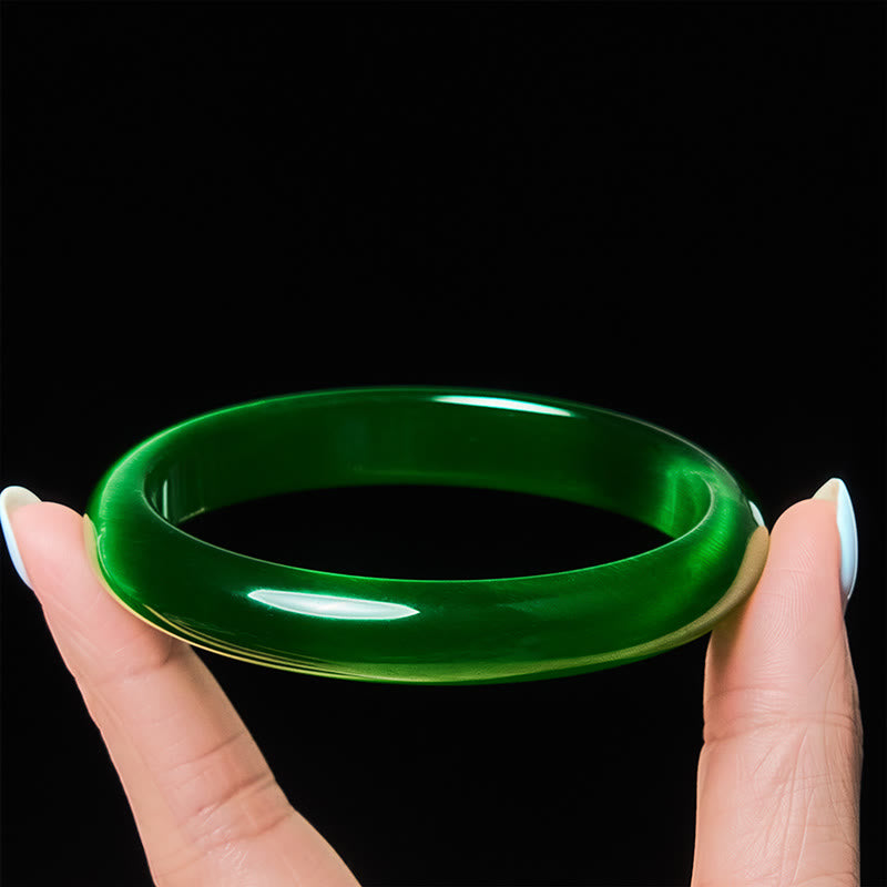 Nimara Ritual Green Cat's Eye Stone Relieve Stress Wealth Thin Cuff Bangle Bracelet