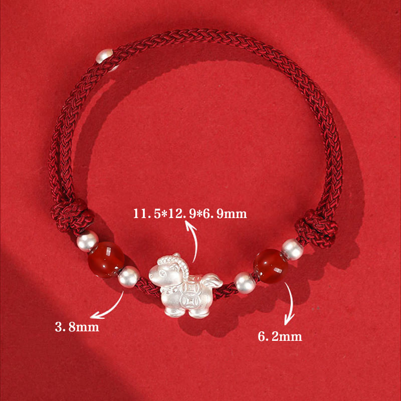 Nimara Ritual 999 Sterling Silver Red Agate Year Of The Horse Prosperity String Bracelet