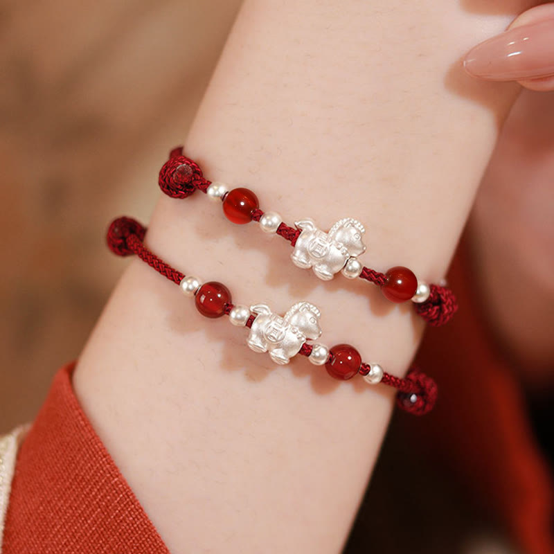 Nimara Ritual 999 Sterling Silver Red Agate Year Of The Horse Prosperity String Bracelet