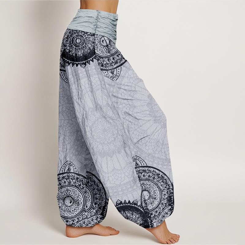 Nimara Ritual Pure Cotton Circular Mandala Design Women's Elastic Waist Harem Pants