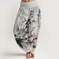 Nimara Ritual Cotton Plum Blossoms Bamboo Orchids Chrysanthemums Pattern Women's Elastic Waist Harem Pants