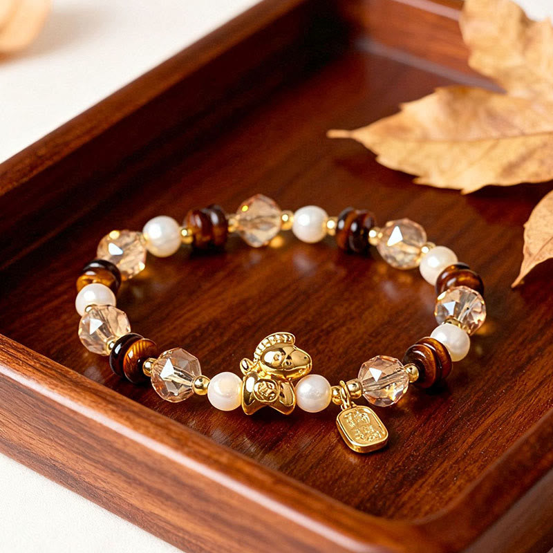 Nimara Ritual Tiger Eye Ice Obsidian Pearl Year Of The Horse Lucky Fortune Prosperity Bracelet
