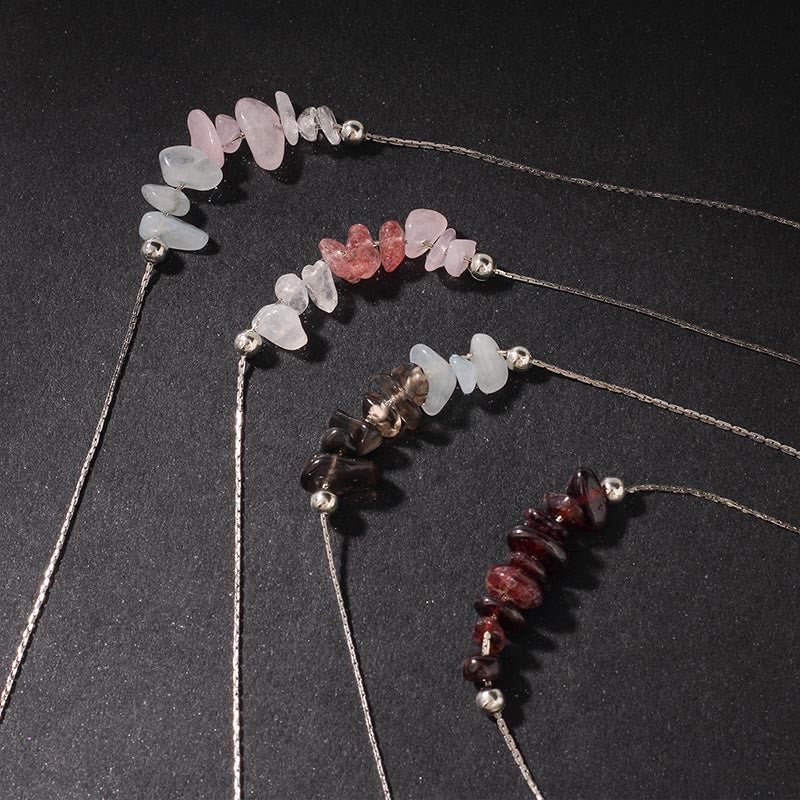 Nimara Ritual Black Obsidian Smoky Quartz Garnet Aquamarine Strawberry Quartz Pink Crystal Strength Necklace Pendant