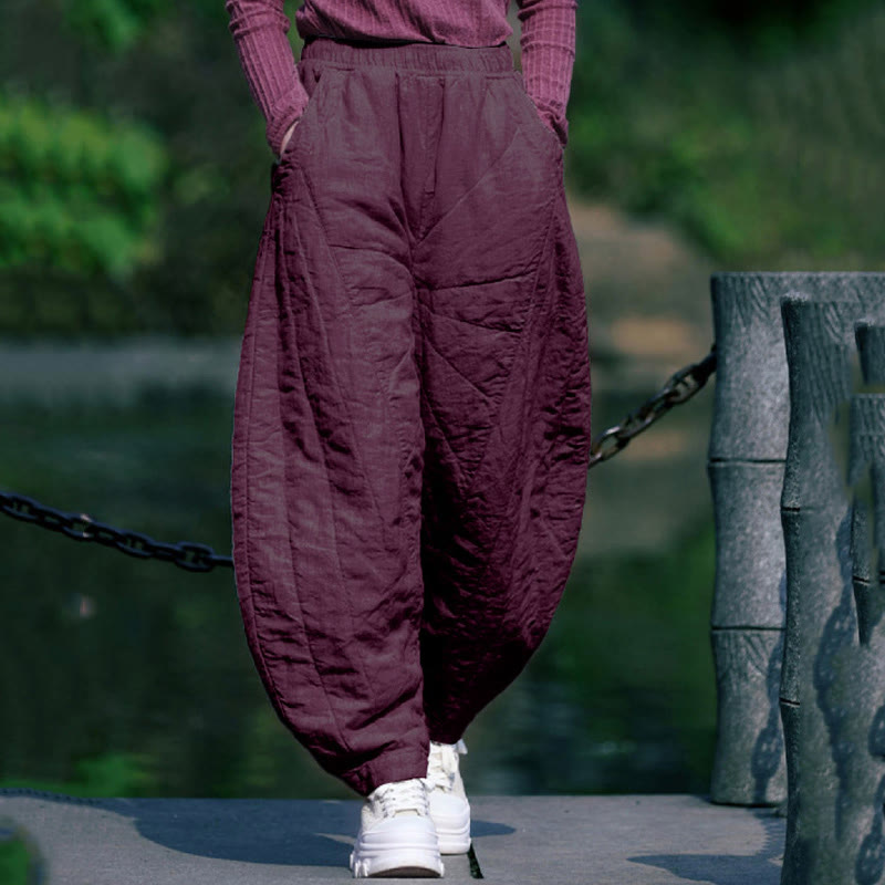 Nimara Ritual Plain Cotton Thick Women's 7-8 Length Pants With Pockets