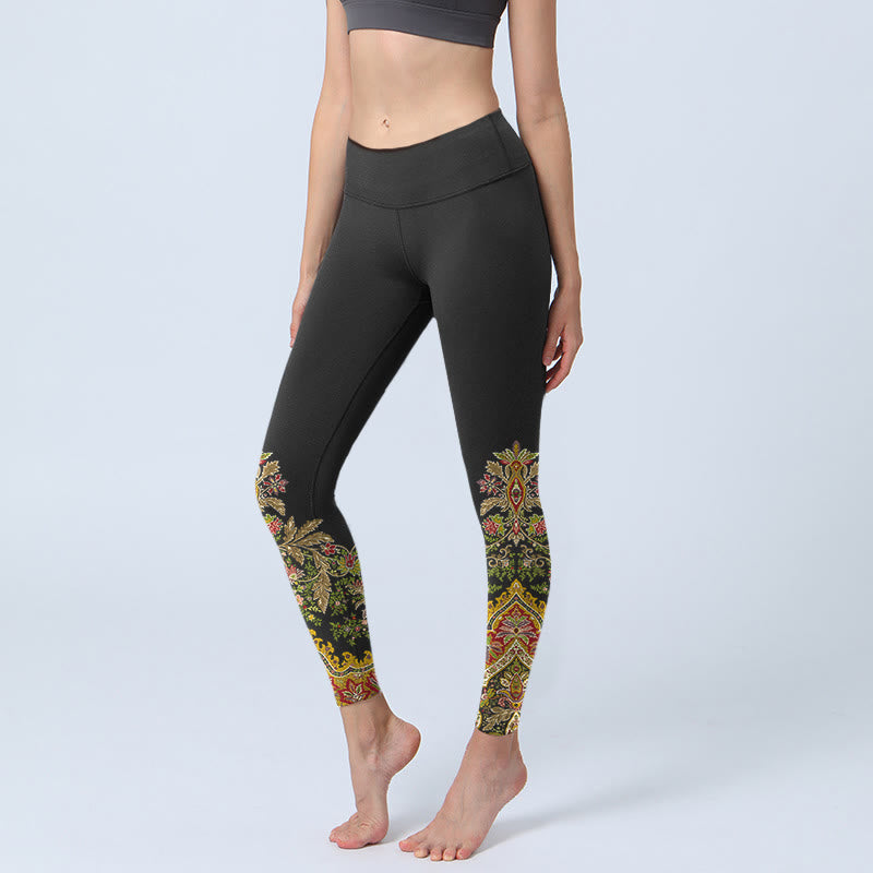 Nimara Ritual Delicate Warm Tones Flower Leaf Pattern Print Gym Leggings Women's Yoga Pants