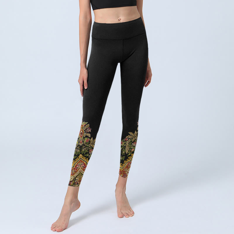 Nimara Ritual Delicate Warm Tones Flower Leaf Pattern Print Gym Leggings Women's Yoga Pants