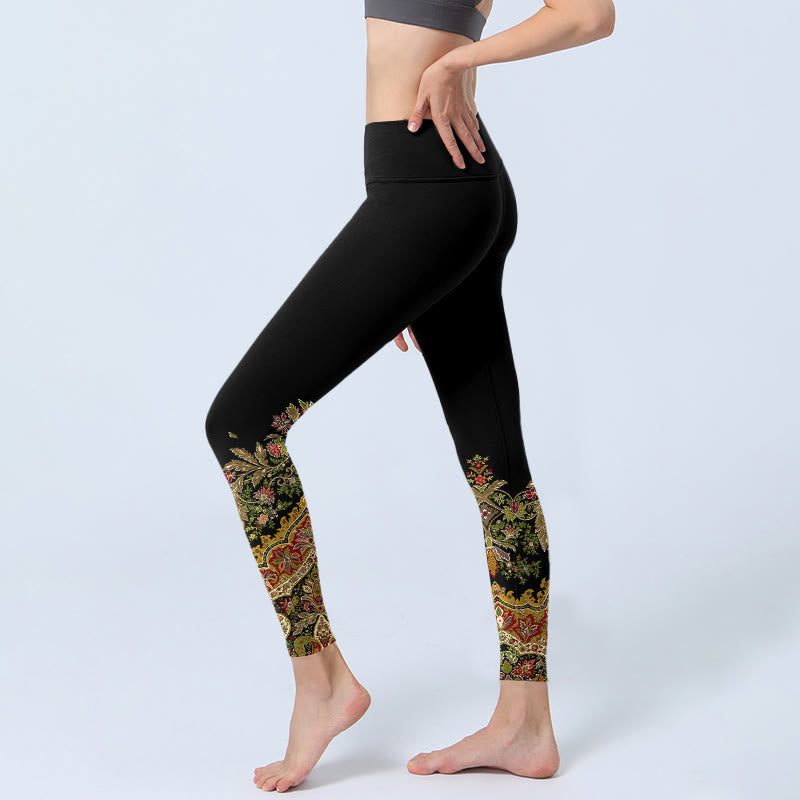 Nimara Ritual Delicate Warm Tones Flower Leaf Pattern Print Gym Leggings Women's Yoga Pants