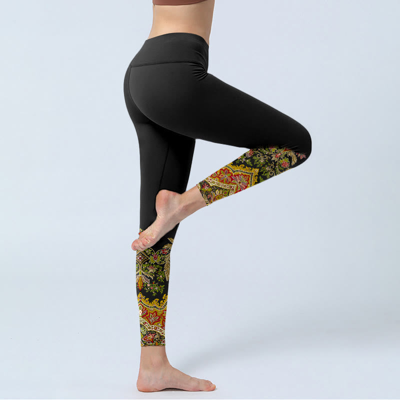 Nimara Ritual Delicate Warm Tones Flower Leaf Pattern Print Gym Leggings Women's Yoga Pants